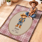 Personalised Western Cowboy Horse Pattern Soft Tassel Throw Blanket with Name and Year Home Decor Baby Shower Birthday Gift for Cowboys Kids