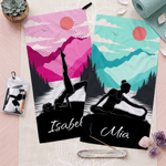 Personalized Multicolour Yoga Silhouette Quick-Dry Absorbent Sports Towel with Name and Snap-Buttom Lanyard Birthday Gift for Yoga Lovers
