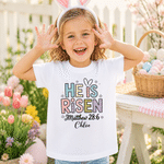 Personalized Colourful He is Risen Kid Adult T-shirt with Name Easter Day Church Gift for Family Toddlers Kids