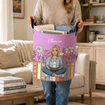 Cesta de la ropa de gran capacidad con diseño personalizado de personajes de lectura en estilo 3D y nombre, ideal como decoración para el hogar o regalo de cumpleaños para los amantes de la lectura