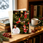 Personalised Christmas Theme Funny Elf Photos Greeting Card with Family Name and Year Christmas Gift for Family Friends