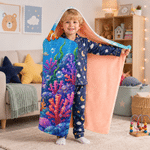 Personalized 3D-Effect Artwork Cartoon Mermaid Photo Ocean Animals Soft Hooded Blanket with Name Birthday Christmas Gift for Kids