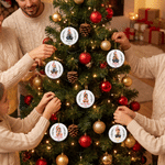 Personalised 3D-Effect Artwork Santa Hat Cartoon Character Photo Ceramic Ornament with Name and Year Tree Decor Christmas Gift for Family Friends