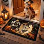 Individuell gestaltete, rutschfeste Fußmatte im Halloween-Design mit Haustierfoto und Namen – Türdekoration und Halloween-Geschenk für Tierfreunde und Haustierbesitzer