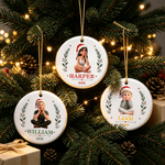 Personalised 3D-Effect Artwork Santa Hat Cartoon Character Photo Ceramic Ornament with Name and Year Tree Decor Christmas Gift for Family Friends