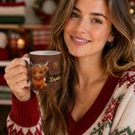 Tasse à café en céramique de 11 oz, motif vintage personnalisé « vache des Highlands » en cuir, avec prénom – Cadeau d'anniversaire pour un usage quotidien, destiné aux amateurs de vaches des Highland
