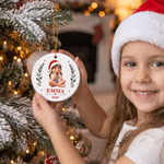 Personalised 3D-Effect Artwork Santa Hat Cartoon Character Photo Ceramic Ornament with Name and Year Tree Decor Christmas Gift for Family Friends