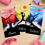 Personalized Multicolour Yoga Silhouette Quick-Dry Absorbent Sports Towel with Name and Snap-Buttom Lanyard Birthday Gift for Yoga Lovers