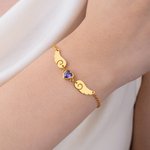 Personalised Dainty Angel Wing 1-6 Heart Birthstone Adjustable Bracelet Birthday Anniversary Memorial Gift for Woman Family