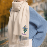 Personalized Birth Flower Super Soft Warm Scarf with Name Winter Fashion Accessory Birthday Christmas Gift for Family Friend