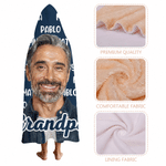 Personalized Oil Painting Style Photo Soft Hooded Blanket with Name and Title Daily Use Birthday Gift for Grandma Grandpa