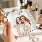 Personalized Watercolor Besties Photo Ceramic Jewelry Dish Home Decor Birthday Christmas Gift for Besties Friends