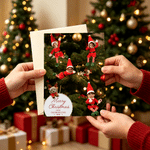 Personalised Christmas Theme Funny Elf Photos Greeting Card with Family Name and Year Christmas Gift for Family Friends