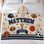 Coperta morbida con cappuccio, personalizzata con motivi sportivi e effetto 3D, con iniziali del nome – Per uso quotidiano, decorazione per la camera, regalo di compleanno per bambini