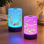 Personalized Birth Flower Wreath Dimmable Touch LED Night Light with Name and Remote Control Home Decor Birthday Gift for Woman Mom