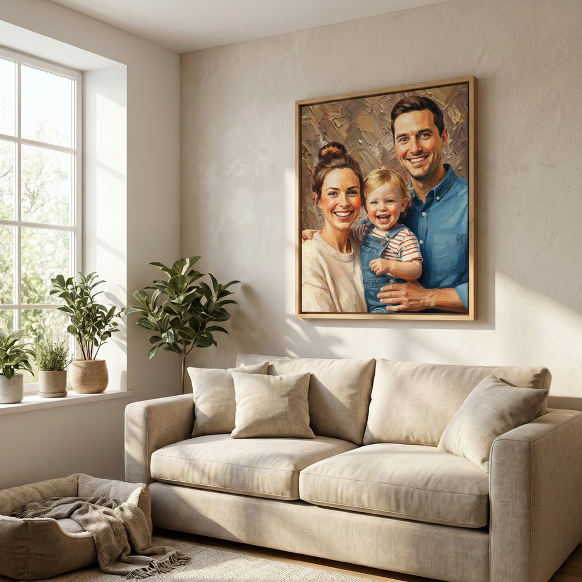 Personalised Anniversary Photo Canvas – Modern Oil Painting Style Custom Framed Wall Art with Name, Anniversary Gift for Couples