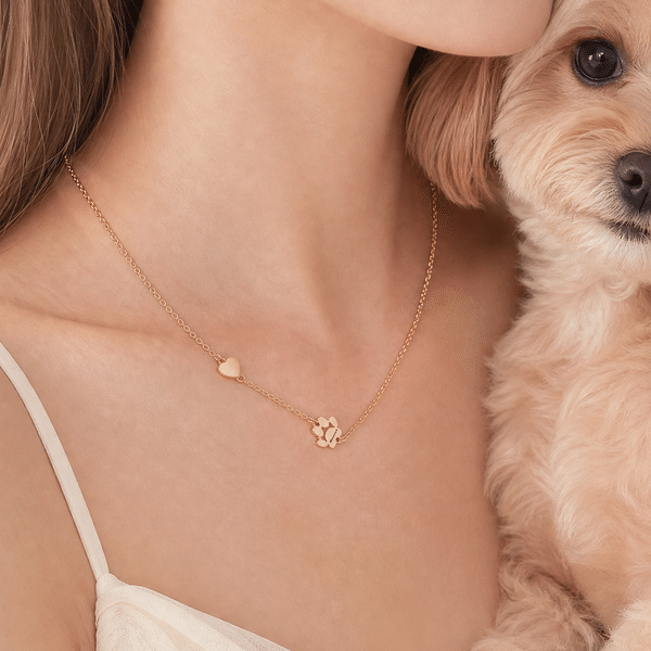 Personalised Heart Paw Print Sterling Silver Necklace with Engraved Name Birthday Memorial Gift for Dog Cat Pet Lovers