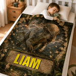 Couverture douillette personnalisée avec motif de dinosaure préhistorique en relief 3D, avec prénom – Décoration de chambre – Cadeau d'anniversaire pour les petits garçons