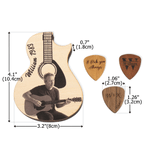 Personalised Handmade Wooden Photo Guitar Pick Holder with Text and 3 Engraved Picks Anniversary Gift for Guitarist Guitar Player