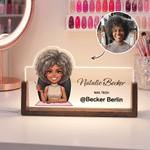 Veilleuse LED personnalisée avec photo d'un personnage de dessin animé représentant une technicienne en ongles, avec prénom et nom du salon – Décoration de table et cadeau de bienvenue pour les techni