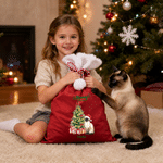Personalised Christmas Watercolor Pet Photo Velvet Pom-Pom Santa Sack with Name Christmas Gift for Cat Dog Lovers