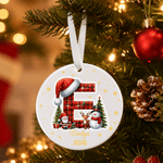 Personalized Christmas Theme Santa Hat Heart Circle Ornament with Name and Initial Home Decor Christmas Party Gift for Kids Friends