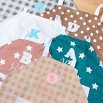Personalized Embroidered Checkered Stars Polka Dots Pocket Apron with Initial and Name Kitchen Birthday Gift for Kids Cooking Lovers