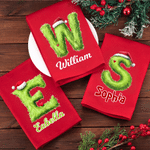 Personalisierte, wiederverwendbare Serviette aus 100 % Baumwolle mit „Green Monster“-Initiale und Namenszug – Tischdekoration und Weihnachtsgeschenk für die Familie