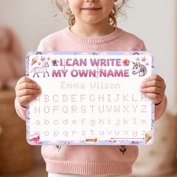 Personalised Playful Emoji Scene Fantasy Unicorn Acrylic Name Tracing Writing Practice Board Back To School Gift for Kids | Callie × emoji ™