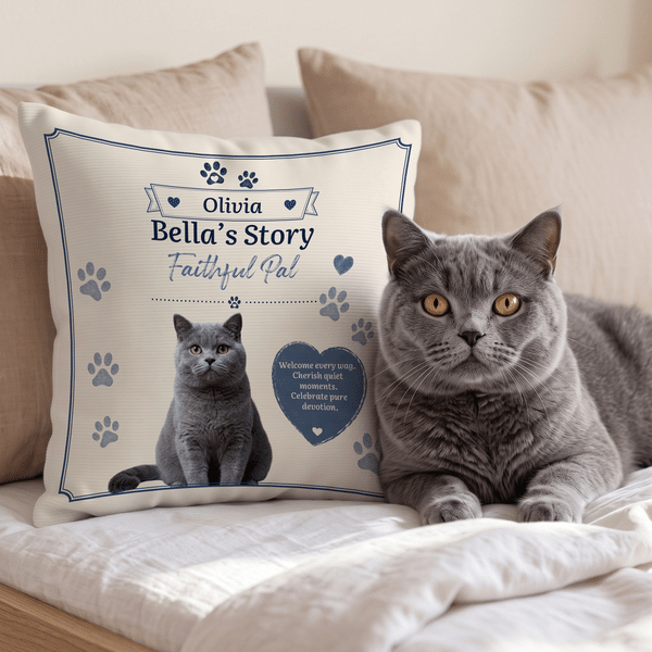 Housse de coussin moelleuse personnalisée pour animal de compagnie, avec motif vintage de bordure et empreintes de pattes, nom inclus – Décoration d'intérieur et cadeau d'anniversaire pour les amoureu