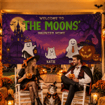 Personalized Halloween Theme 2-6 Ghosts Banner Backdrop with Name Wall Decoration Halloween Family Party Gift for Halloween Lovers