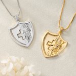 Personalized Cross Medical Alert Protective Shield Asclepius Sterling Silver Necklace with Engraved Emergency Information Birthday Gift for Men Women