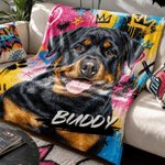 Couverture personnalisée avec photo et nom d'animal de compagnie - Effet graffiti - Cadeau anniversaire pour amoureux des animaux