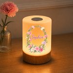 Personalized Birth Flower Wreath Dimmable Touch LED Night Light with Name and Remote Control Home Decor Birthday Gift for Woman Mom