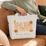 Personalized Fall Pumpkin Art Nickname Large Capacity Corduroy Tote Bag with 1-6 Names Daily Use Thanksgiving Birthday Gift for Family Mom Grandma
