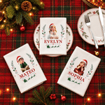 Personalised 3D-Effect Art Photo Holly Reindeer 100% Cotton Christmas Napkin with Name Table Decor Christmas Gift for Kids Family Friends