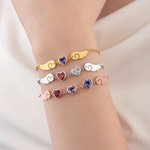 Personalised Dainty Angel Wing 1-6 Heart Birthstone Adjustable Bracelet Birthday Anniversary Memorial Gift for Woman Family