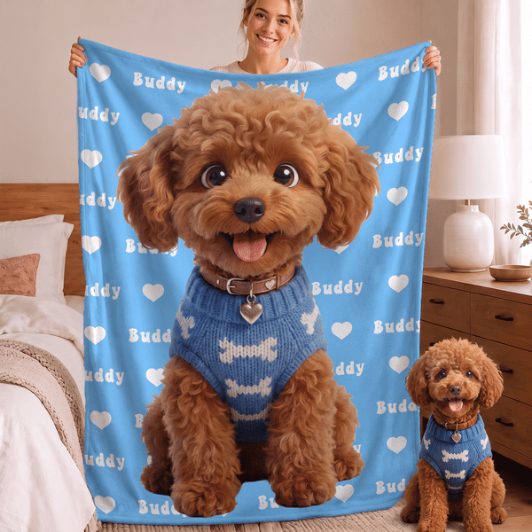 Personalized 3D-Effect Artwork Pet Photo Heart Print Soft Throw Blanket with Name  Home Decor Birthday Gift for Pet Owners Lovers
