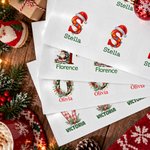 Personalized Classic Santa Claus Christmas Tree Initial Waterproof Square Stickers Labels with Name Gift Decor Christmas Party Gift for Kids Friends