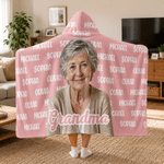 Personalized Oil Painting Style Photo Soft Hooded Blanket with Name and Title Daily Use Birthday Gift for Grandma Grandpa