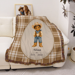 Personalised Western Cowboy Horse Pattern Soft Tassel Throw Blanket with Name and Year Home Decor Baby Shower Birthday Gift for Cowboys Kids