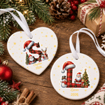 Personalized Christmas Theme Santa Hat Heart Circle Ornament with Name and Initial Home Decor Christmas Party Gift for Kids Friends