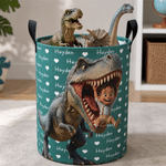 Personalized 3D-Effect Artwork Cartoon Character Photo Dinosaur Waterproof Storage Basket with Name Christmas Birthday Gift for Dinosaur Lover