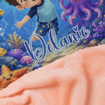 Personalized 3D-Effect Artwork Cartoon Mermaid Photo Ocean Animals Soft Hooded Blanket with Name Birthday Christmas Gift for Kids