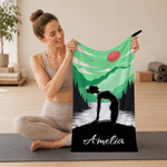 Personalized Multicolour Yoga Silhouette Quick-Dry Absorbent Sports Towel with Name and Snap-Buttom Lanyard Birthday Gift for Yoga Lovers