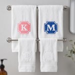 Personalized Multicolour Embroidered Embossed Initial Design 100% Cotton Face Bath Towel Housewarming Wedding Gift for Newlyweds Couple Friends
