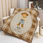 Personalised Western Cowboy Horse Pattern Soft Tassel Throw Blanket with Name and Year Home Decor Baby Shower Birthday Gift for Cowboys Kids