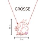Personalisierte Pferd- und Rosenmotiv-Halskette | mit Namen & Geburtsstein | Sterlingsilber & Messing wählbar | Geburtstagsgeschenk für Frauen