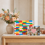 Gepersonaliseerde ABS-bouwsteenpuzzel met hartjespatroon voor 4 foto’s en tekst – kamerdecoratie, verjaardags- en kerstcadeau voor koppels en gezinnen