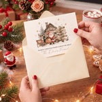 Gepersonaliseerde wenskaart met aquarelafbeelding van de Kerstman en rendieren, met 1 tot 9 namen, tekst en familienaam – kerst- en nieuwjaarscadeau voor familie en vrienden